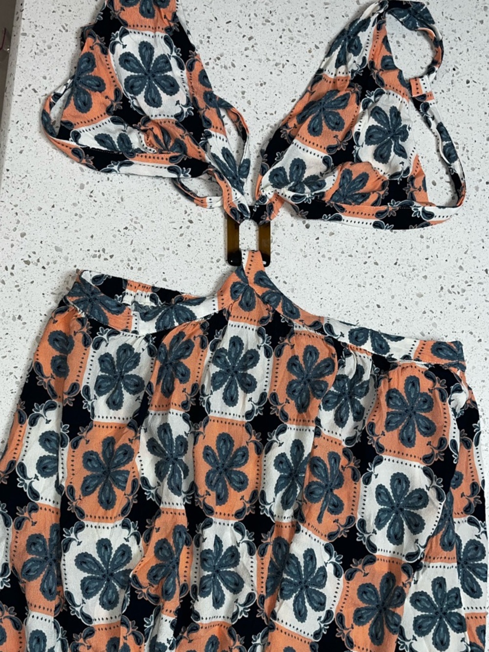 Agua‎ Bendita Coral, Navy & White Printed dress